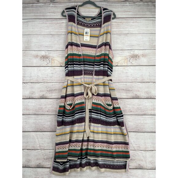 Democracy Loose Knit Striped Sleeveless Duster Cardigan Sweater Women's 2X NEW - Picture 1 of 9